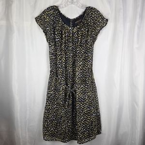 Dana Buchman Navy Yellow Geometric Abstract Print Midi Dress Women Medium